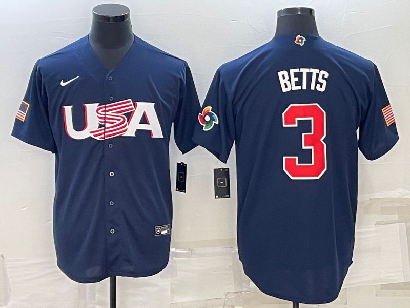 Men 2023 World Cub USA #3 Betts Blue Nike MLB Jersey7